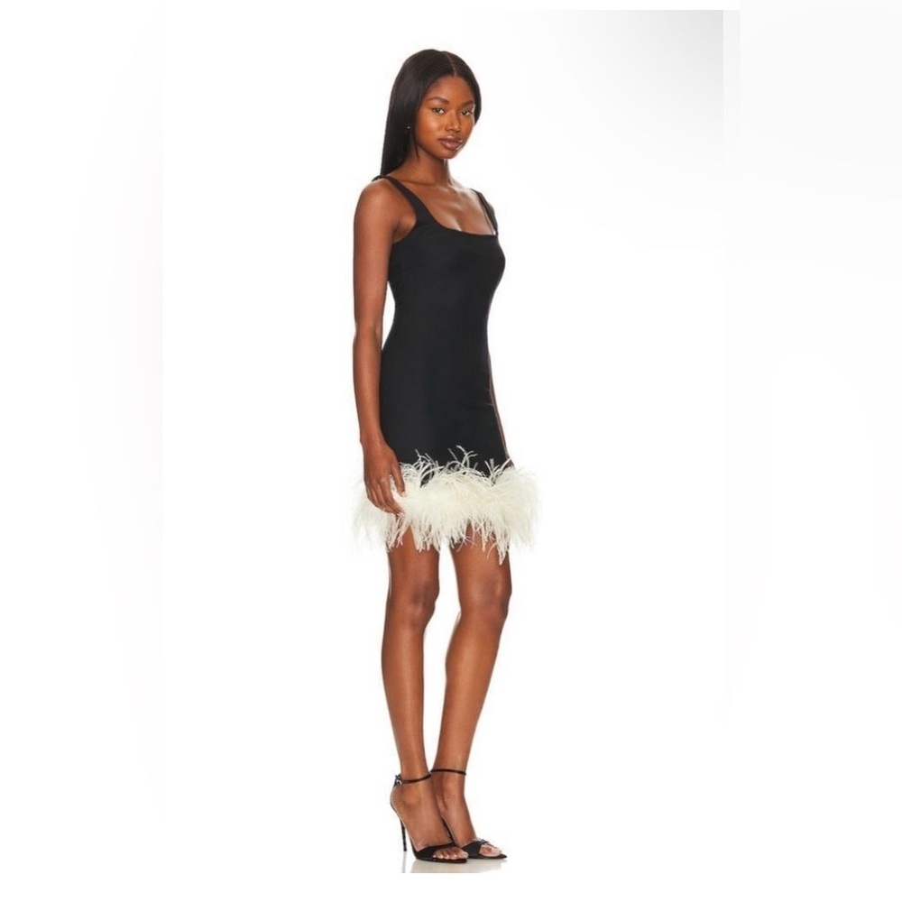 MANURI Rinna Ostrich Feather Trim Square Neck Trim Dress Black White
NWT - Picture 2 of 8